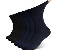 DECOVICI Diabetic Socks for Men 6 Pairs, Diabetes Soft Top Socks for Swollen Feet Extra Wide Loose Fitting Seamless Sock for Diabetes, Elder,Edema(L,01 3Black+3White