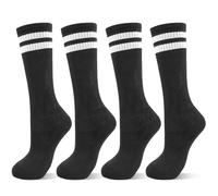 DECOVICI Kids Football Socks for Girls and Boys 4 Pairs, Knee High School Socks for Children, Soft Striped Socks for Junior Age 3-13 Rugby Daily Running Training（3-6 Years,4 Black）
