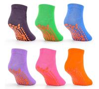 DECOVICI Kids Grip Ankle Socks, Unisex Trampoline Toddler Socks with Grips, Non-Slip Trainner Slipper Socks for Girls and Boys Age 2-13 Years 6 Pairs(Multicolor2,L)