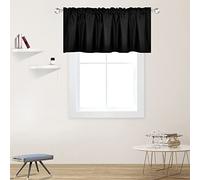 DECOVSUN Black Valance for Windows 52x18 Inch Solid Thermal Insulated Blackout Rod Pocket Kitchen Short Curtain Toppers Valance for Bathroom Living Room 1 Panel