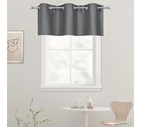 DECOVSUN Dark Grey Valance for Bedroom Solid Grommet Top Blackout Thermal Insulated Curtain Valance Window Treatment for Living Room Short Straight Drape Valance for Basement/Loft 42 X18 1 Panel Gray
