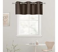 DECOVSUN Solid Grommet Top Brown Valance for Kitchen Windows Blackout Curtain Valance for Living Room Short Straight Drape Valance for Bedroom Kids Room/Cafe/Loft 42X18 1 Panel Coffee Brown