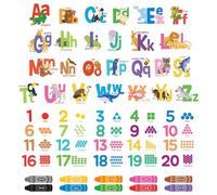 DECOWALL Alphabet Numbers Crayon Wall Stickers Decals Kids Peel and Stick Removable Room Décor Letter ABC 123 Classroom playroom Decorations Educational Bedroom Nursery Living Baby (DS9-8091)