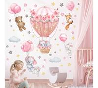 DECOWALL Animals Hot Air Balloon Wall Decals - Cute Elephant, Bear, Flowers & Balloons Wall Stickers for Kids, Baby Nursery, Girls Bedroom & Playroom Décor (SG2-2408)