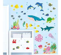 DECOWALL BA-2014S Under The Sea Wall Stickers Ocean Fish Jellyfish Turtle Decals for Kids Baby Nursery Bedroom Bathroom Living Room Art Decor Decoration