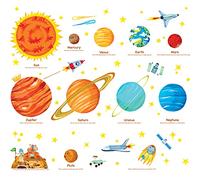 DECOWALL BS-1501N The Solar System Wall Stickers Planets Space Stars Decals Removable for Kids Boys Girls Nursery Bedroom Living Room Art Decor Decoration