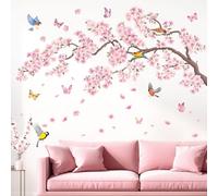DECOWALL Cherry Blossom Tree Branch Wall Stickers - Pink Floral Birds Peel and Stick Removable Wall Decals for Bedroom and Living Room Wall Decor (SG2-2427)