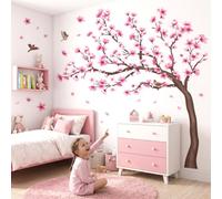 DECOWALL Cherry Blossom Tree Wall Stickers, Large Pink Floral Branch Wall Decals with Birds, Peel and Stick Wall Art for Living Room Bedroom Office Décor (SG4-2431)