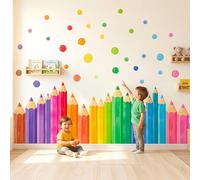 DECOWALL Colour Pencil Wall Stickers - Rainbow Crayon Border Wall Decals for Bedroom Classroom Decor, 4 Sheets (SG4-2522)