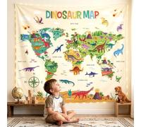DECOWALL Dinosaur World Map Tapestry Educational Wall Art (TP-012)