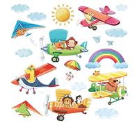 DECOWALL DS-8026 Animal Biplanes (Small) Kids Wall Stickers Decals Peel and Stick Removable for Nursery Bedroom Living Room Art murals Decorations