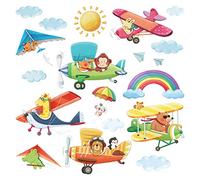 Decowall DS-8026 Double Decker Hanging Ladder Aeroplanes Animals Wall Sticker Wall Decoration for Living Room Bedroom Children's Room (Small)