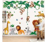 DECOWALL DS12-8069 Jungle Animals Cartoon Wall Stickers Elephant Giraffe Lion Safari Decals for Baby Nursery Kids Room Bedroom Living Room Wall Décor