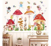 DECOWALL DS12-8075 Mushroom Wall Stickers Butterfly Fairy Tale Wings Decals for Kids Girls Mural Baby Nursery Bedroom Living Room Art Home Décor
