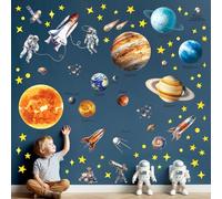 DECOWALL DS12-8077 Solar System Wall Stickers Space Planets Stars Celling Decals Kids Boys Girls Dark Room Bedroom Baby Nursery Home Art Decoration