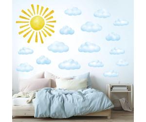DECOWALL DS12-8079 Sun Clouds Wall Stickers 78pcs Polka dot Cloud Decals Removable for Baby Kids Nursery Girls Boys Bedroom Living Room Wall Décor