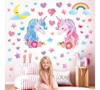 DECOWALL DS8-8068 Wall Sticker Unicorn Children's Room Baby Nursery Girls Rainbow Colour Home Horse Pink Lights