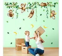 DECOWALL DS9-8053 Monkey Vines Wall Stickers Decals Kids Bedroom Nursery Room Art Baby Jungle Removable décor Children Living Cartoon Peel Stick Corner Mural Vinyl Border Cute DIY playroom Decoration