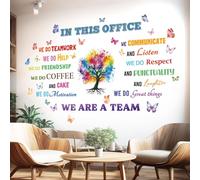 DECOWALL DS9-8086 Office Quotes Wall Stickers, Teamwork Decals | In This Office, We Are a Team, colourful tree and butterflies, peel and stick decor for meeting rooms and staff rooms