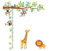 Decowall DW-1402 3 Monkey Branch Tree Height Chart Forest Animals Wall Sticker Wall Decoration for Living Room Bedroom Children's Room