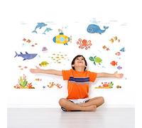 DECOWALL DW-1611S Under The Sea Kids Wall Stickers Ocean Fish Jellyfish Turtle Dolphin Decals Removable for Nursery Bedroom Bathroom Room Art Decor Decoration