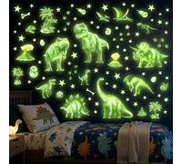 DECOWALL Glow in the Dark Dinosaur Wall Stickers - Large Luminous T-Rex, Triceratops & Volcano - Bright Night Sky Decor for Kids Bedroom, Nursery & Playroom (GDS4-7004)