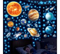 DECOWALL Glow in the Dark Solar System Wall Stickers - High-Luminous Planets, Sun, Moon & Stars - Premium Phosphorescent Space Decor for Kids Bedroom, Nursery & Playroom (GDS8-7002)