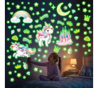 DECOWALL Glow in the Dark Unicorn Wall Stickers - Magical Rainbow Star Castle Wall Decals, Nursery Decor for Girls Kids Bedroom (GDS4-8089)