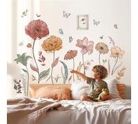 DECOWALL Large Boho Wildflower Wall Stickers Decals Floral Art (SG2-2420) | Peel and stick removable decor with warm watercolour flowers and butterflies for bedrooms, living rooms, offices and hallways