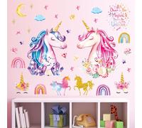 DECOWALL Large Colourful Unicorn Wall Stickers, Rainbow Stars and Clouds Peel and Stick Decals for Bedroom Decor (DS8-8049)