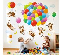 DECOWALL Monkey Balloons Wall Stickers Colourful Animal Wall Decals Peel and Stick Wall Art for Bedroom Living Room Decor (SG2-2202)