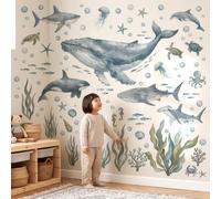 DECOWALL Ocean Animals Wall Stickers Under the Sea Whale Turtle (SG3-2608) | Large watercolour ocean animals with whale, turtle and marine life; peel and stick wall stickers for nursery or kids bedroom