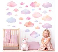 DECOWALL Pastel Cloud Wall Stickers - Watercolour Rainbow Cloud Decals for Kids Bedroom, Nursery & Playroom - Removable & Repositionable Boho Wall Art for Girls Room Decor (DS4-8094)