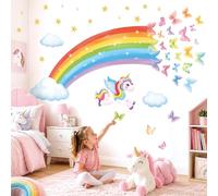 DECOWALL Rainbow Wall Stickers for Kids - Colorful Unicorn, Butterflies & Clouds Wall Decals for Nursery, Bedroom, Girls Room Wall Décor (SG2-2401)