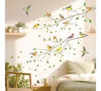 DECOWALL SG-2111 Green Tree Branch Wall Stickers Garden Birds Decals Removable for Nursery Bedroom Living Room Art Home décor Background Decoration