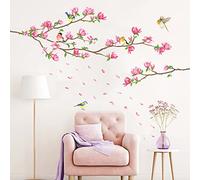 DECOWALL SG-2117 Pink Blossom Flower Wall Stickers Birds Magnolia Brunch Decals Removable for Nursery Bedroom Living Room Art Home Decor Mural Decoration