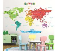 DECOWALL SG2-1902S Large Educational World Map Wall Stickers Removable Colorful Decals for Kids Nursery Bedroom Art décor playroom Murals