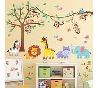 DECOWALL SG2-2113 Forest Animals Tree Kids Wall Stickers Monkey Elephant Giraffe Decals Removable for Nursery Bedroom Living Room Art Mural Decoration