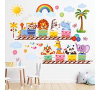 DECOWALL SG2-2205 Colorful Animal Train Wall Stickers Jungle Animals Monkey Giraffe Decals for Kids Baby Living Room Nursery Bedroom Decorations Decor Removable