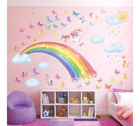 DECOWALL SG2-2309 Rainbow Wall Decals Unicorn Rainbow Butterflies Clouds Wall Stickers Baby Nursery Girls Bedroom Living Room Wall D?cor