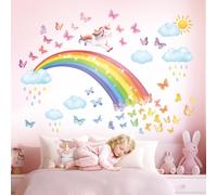 DECOWALL SG2-2309 Rainbow Wall Decals Unicorn Rainbow Butterflies Clouds Wall Stickers Baby Nursery Girls Bedroom Living Room Wall Décor