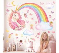 DECOWALL SG2-2321 Rainbow Wall Decals Unicorn Rainbow Butterflies Clouds Wall Stickers Baby Nursery Girls Bedroom Living Room Wall Décor
