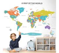 DECOWALL SG2-2414 Colourful World Map Wall Sticker (Large 120 x 75 cm), Educational Home Decor Art Living Room Kids Office Nursery Classroom DIY Baby