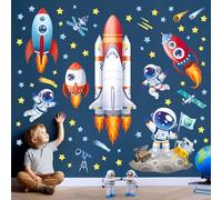 DECOWALL SG2-2416 Rockets and Astronauts Wall Sticker Space Wall Sticker Nursery Home Decor Kids Baby Boys Bedroom Playroom Dark Stars Moon Planets