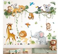 DECOWALL SG2-2501 Jungle Animal Wall Stickers Safari Tree Branch Removable Peel and Stick Nursery Decals Baby Kids Room Home Decor Giraffe Lion Elephant Monkey