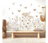 DECOWALL SG2-2513 Boho Flowers Butterfly Wall Stickers Removable Stickers for Nursery Living Room Bedroom Perfect for Home Decoration