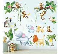 DECOWALL SG3-2311 Jungle Animals Tree Wall Decals Cute Monkey Lion Wall Stickers Baby Nursery Kids Room Living Room Home Décor