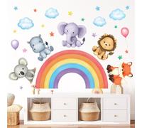 DECOWALL SG3-2318 Rainbow Jungle Animal Wall Stickers â€“ Cute Elephant, Lion, Fox & More â€“ Removable Nursery Wall Decals for Baby & Toddler Bedroom, Kids Room, Girls Room Decor