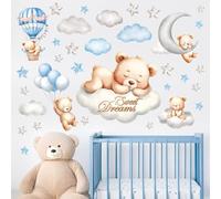 DECOWALL Sweet Dreams Bear Wall Stickers - Removable Nursery Decals with Clouds, Stars & Balloons for Kids Bedroom & Baby Room Décor (SG2-2407)