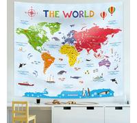 DECOWALL TP-009 Large World Map Tapestry Kids Educational Tapestries Wall Hanging for Bedroom Living Room Dorm Art Home Decor Polyester 60x50 inches (150x130cm)